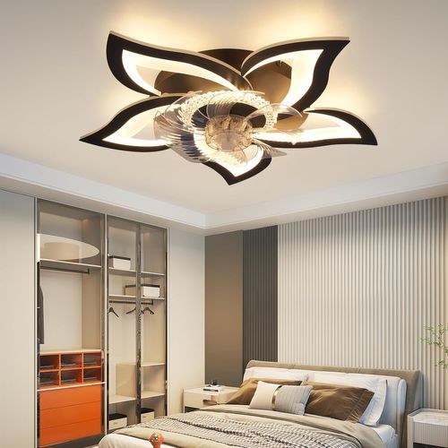 Ventilateur De Plafond Avec Éclairage Silencieux 48 W Noir Plafonnier Minuterie Chambre
