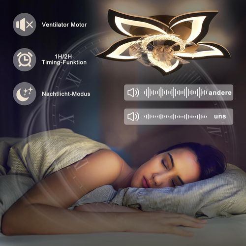 Ventilateur De Plafond Avec Éclairage Silencieux 48 W Noir Plafonnier Minuterie Chambre