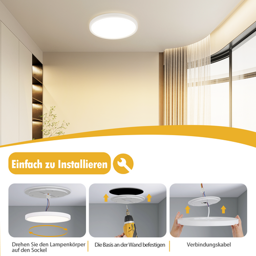 LED Rond Plafonnier Blanc 30 Cm 24w Pour Salle De Bain Cuisine Chambre Et Couloir