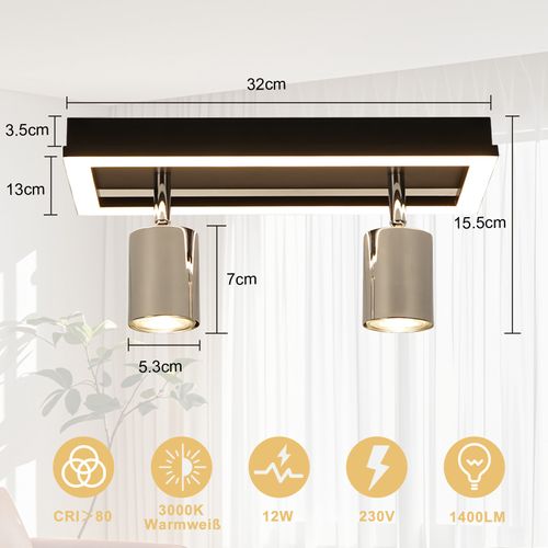 Spot De Plafond LED 2 Ampoules - Spots Gu10 Orientables 12 W