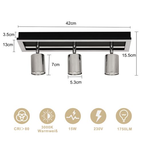 Spot LED De Plafond 3 Ampoules - Spots Gu10 Orientables 15 W 42 Cm