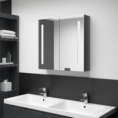 Armoire De Salle De Bain à Miroir LED Gris Brillant 62x14x60 Cm