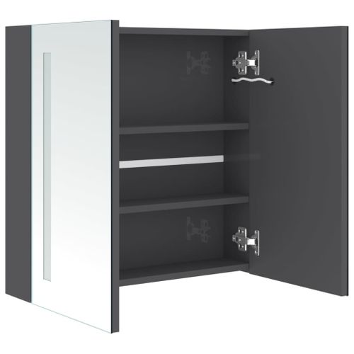 Armoire De Salle De Bain à Miroir LED Gris Brillant 62x14x60 Cm