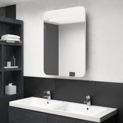 Armoire De Salle De Bain à Miroir LED Blanc Brillant 60x11x80cm
