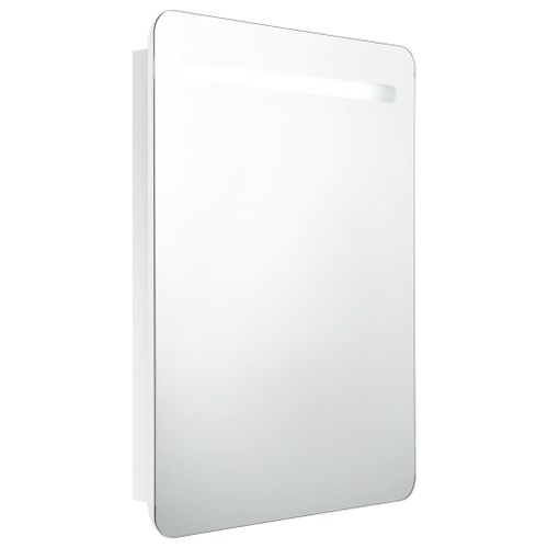 Armoire De Salle De Bain à Miroir LED Blanc Brillant 60x11x80cm