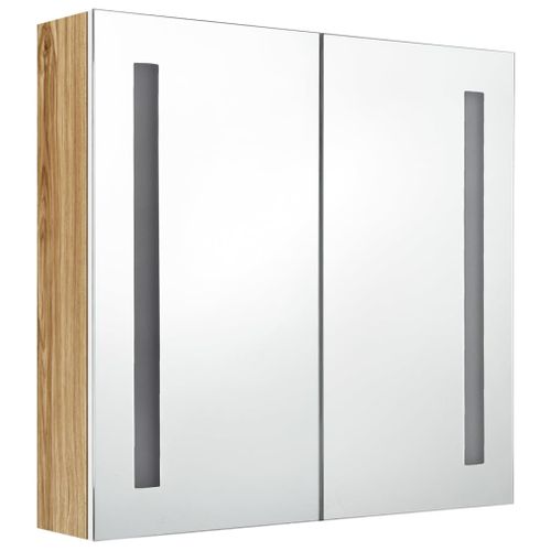 Armoire De Salle De Bain à Miroir LED Blanc Et Chêne 62x14x60cm