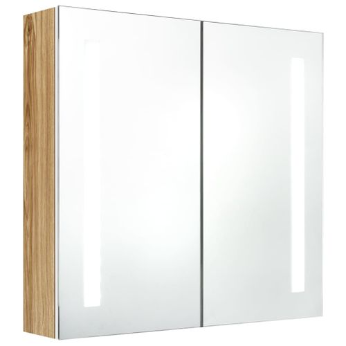 Armoire De Salle De Bain à Miroir LED Blanc Et Chêne 62x14x60cm