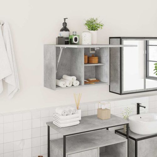 Armoire Murale De Bain Gris Béton 60x25x40 Cm Bois D'ingénierie