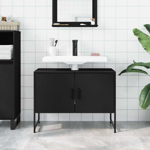 Armoire Lavabo De Salle De Bain Noir 80x33x60cm Bois Ingénierie