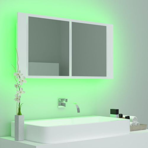 Armoire Salle De Bain à Miroir LED Blanc 90x12x45 Cm Acrylique