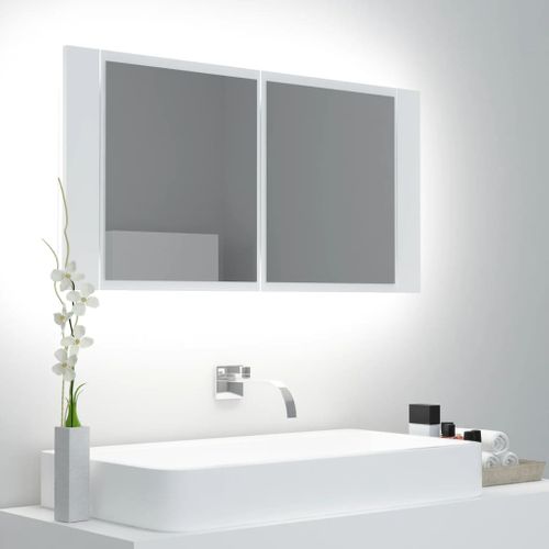 Armoire Salle De Bain à Miroir LED Blanc 90x12x45 Cm Acrylique