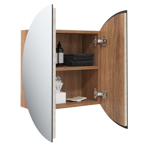 Armoire De Salle De Bain Miroir Rond Et LED Chêne 47x47x17,5 Cm