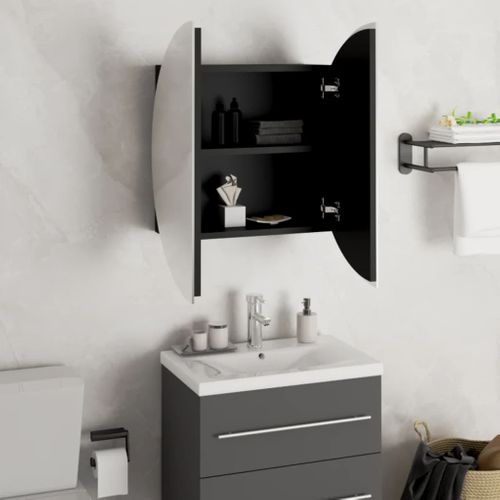 Armoire De Salle De Bain Miroir Rond Et LED Noir 47x47x17,5 Cm