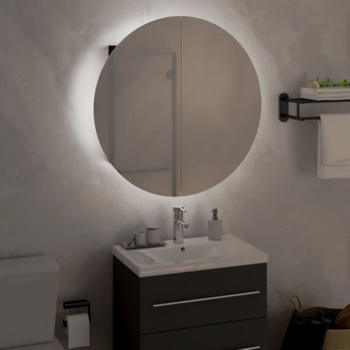 Armoire De Salle De Bain Miroir Rond Et LED Noir 47x47x17,5 Cm
