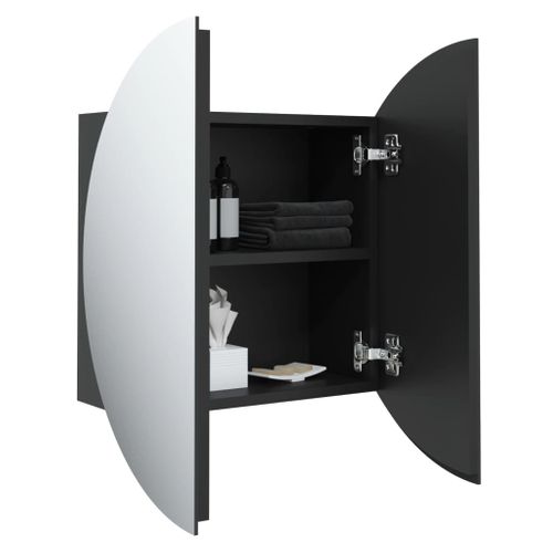 Armoire De Salle De Bain Miroir Rond Et LED Noir 47x47x17,5 Cm