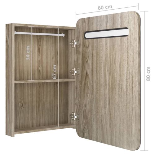 Armoire De Salle De Bain à Miroir LED Chêne 60x11x80 Cm