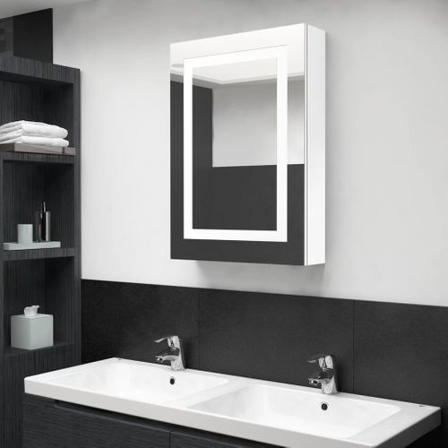 Armoire De Salle De Bain à Miroir LED Blanc Brillant 50x13x70cm