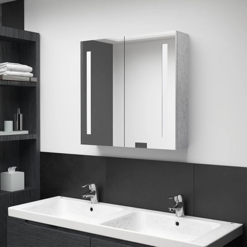 Armoire De Salle De Bain à Miroir LED Gris Béton 62x14x60 Cm
