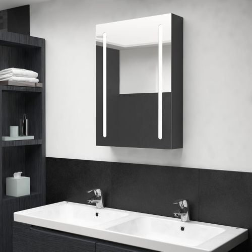 Armoire De Salle De Bain à Miroir LED Noir Brillant 50x13x70 Cm