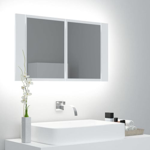 Armoire Salle De Bain Avec Miroir Et LED - 5 étagères Réglables - Blanc, Imperméable IP44 - Montage Facile - 6