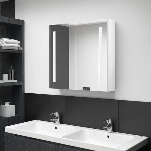 Armoire De Salle De Bain à Miroir LED Blanc Brillant 62x14x60cm