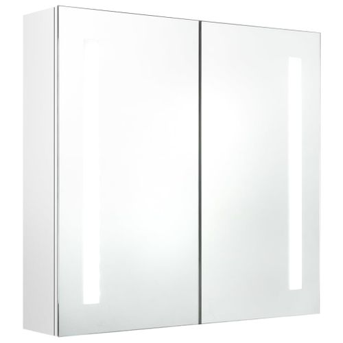 Armoire De Salle De Bain à Miroir LED Blanc Brillant 62x14x60cm