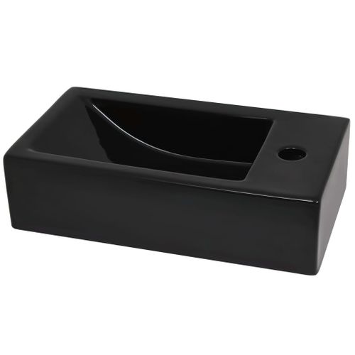 Vasque Avec Trou De Robinet Céramique Noir 46 X 25,5 X 12 Cm