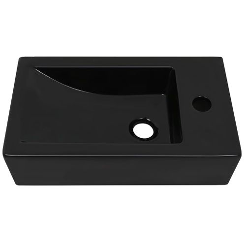 Vasque Avec Trou De Robinet Céramique Noir 46 X 25,5 X 12 Cm