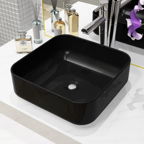 Lavabo Carré Céramique Noir 38 X 38 X 13,5 Cm