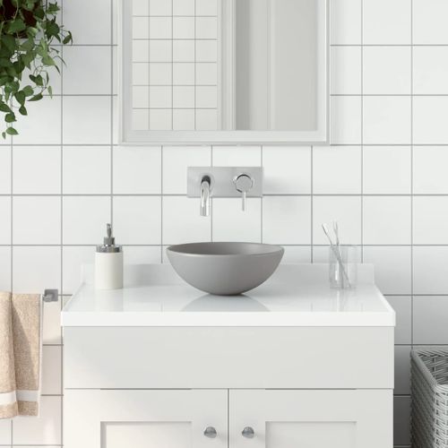 Lavabo De Salle De Bain Céramique Gris Clair Rond