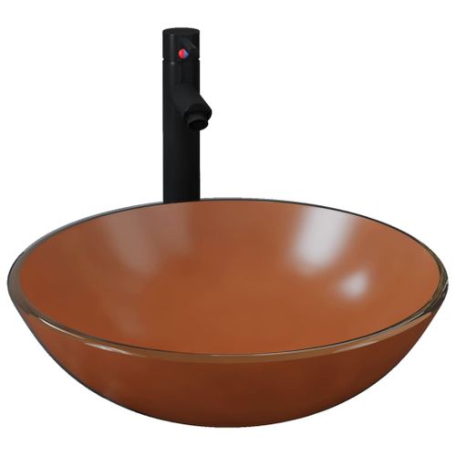 Lavabo De Bain Avec Robinet Et Drain à Poussoir Verre Trempé