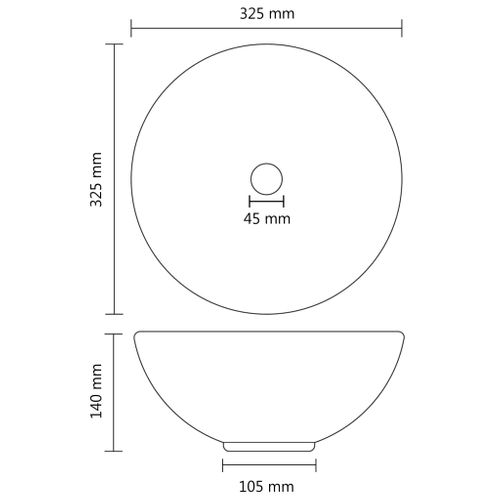 Lavabo Rond De Salle De Bain Noir Mat 32,5x14 Cm Céramique