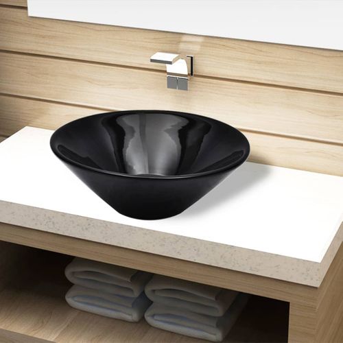 Vasque Rond Céramique Noir Pour Salle De Bain