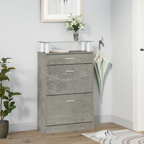 Armoire à Chaussures Gris Béton 63x24x104 Cm Bois D'ingénierie