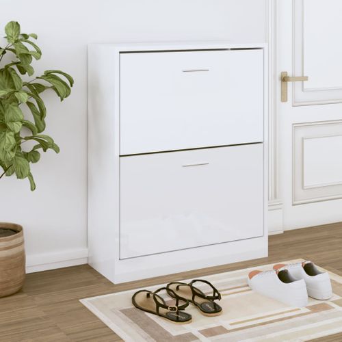 Armoire à Chaussure Blanc Brillant 63x24x81 Cm Bois Ingénierie
