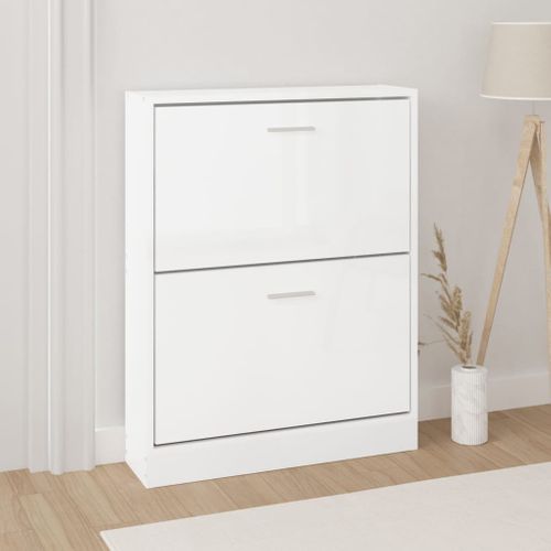 Armoire à Chaussure Blanc Brillant 59x17x81 Cm Bois Ingénierie