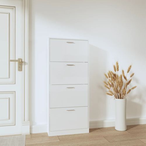 Armoire à Chaussure Blanc Brillant 59x17x150 Cm Bois Ingénierie