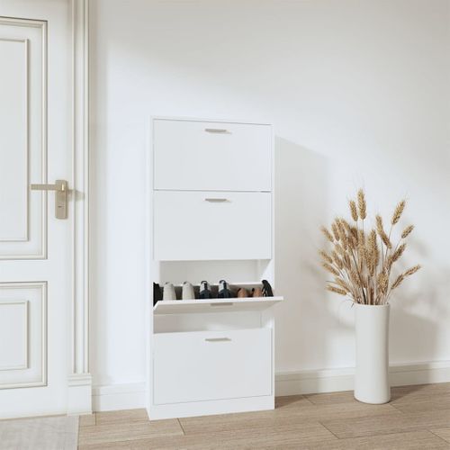 Armoire à Chaussures Blanc 59x17x150 Cm Bois D'ingénierie