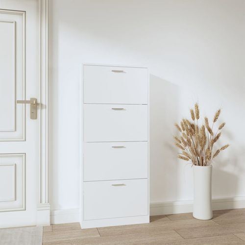 Armoire à Chaussures Blanc 59x17x150 Cm Bois D'ingénierie