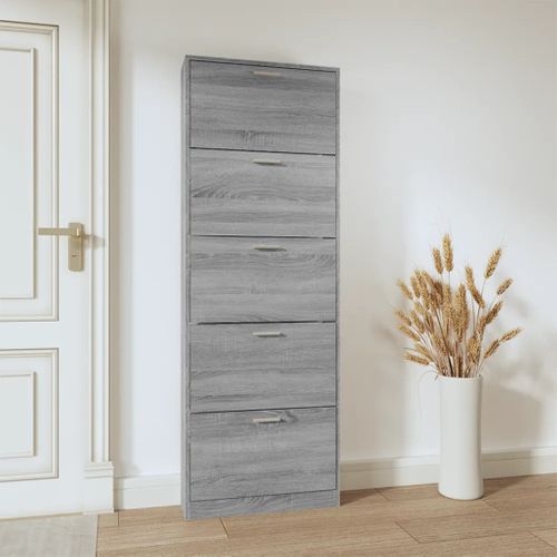 Armoire à Chaussures Sonoma Gris 59x17x169 Cm Bois D'ingénierie