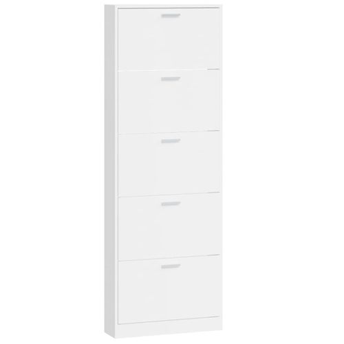 Armoire à Chaussure Blanc Brillant 59x17x169 Cm Bois Ingénierie