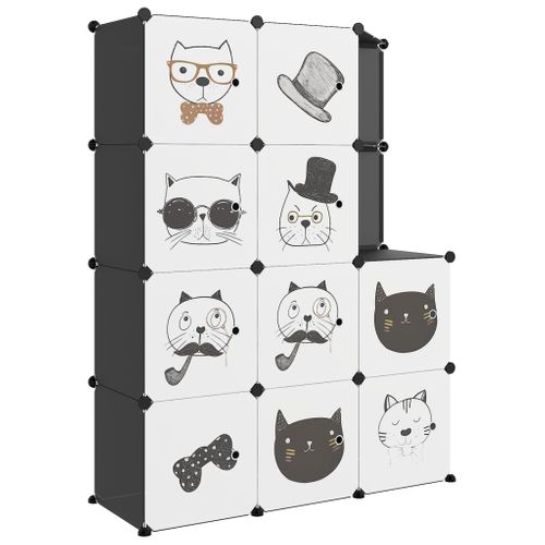 Armoire De Rangement Pour Enfants Avec 10 Cubes Noir Pp