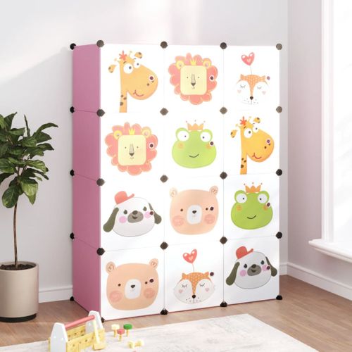 Armoire De Rangement Pour Enfants Avec 12 Cubes Rose Pp