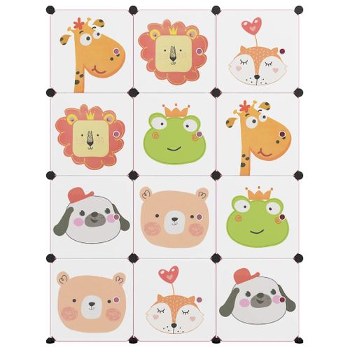 Armoire De Rangement Pour Enfants Avec 12 Cubes Rose Pp