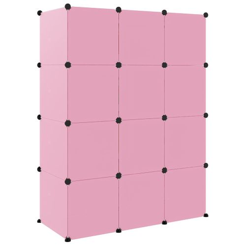Armoire De Rangement Pour Enfants Avec 12 Cubes Rose Pp