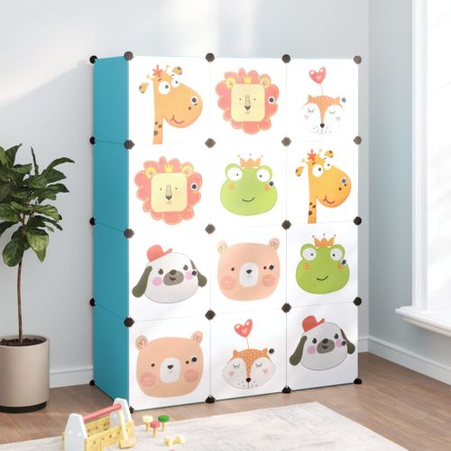 Armoire De Rangement Pour Enfants Avec 12 Cubes Bleu Pp