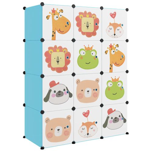 Armoire De Rangement Pour Enfants Avec 12 Cubes Bleu Pp