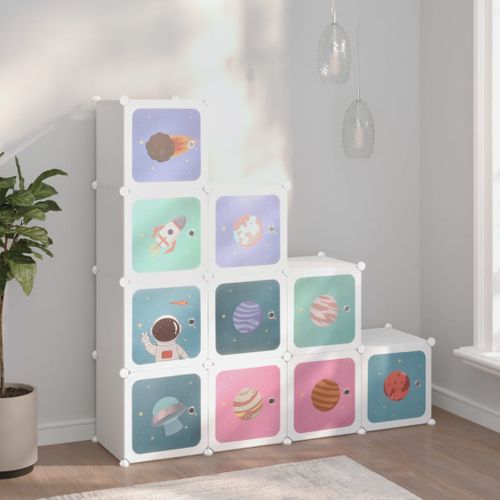 Armoire De Rangement Pour Enfants Avec 10 Cubes Blanc Pp