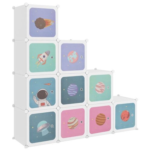 Armoire De Rangement Pour Enfants Avec 10 Cubes Blanc Pp
