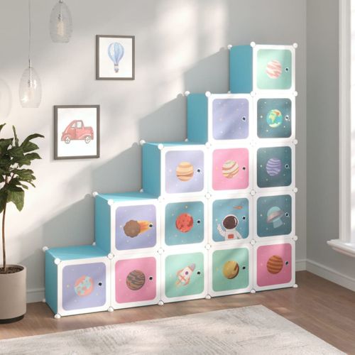 Armoire De Rangement Pour Enfants Avec 15 Cubes Bleu Pp